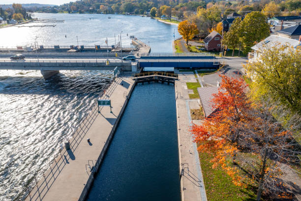istock Aerial townscape and Trent River, Hastings, Canada 1351742103