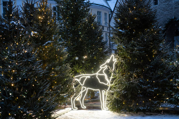 istock Large light animal sculpture decoration and Christmas trees 1351742113