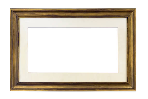 istock Wooden picture frame with beige passepartout on white background 1351744532