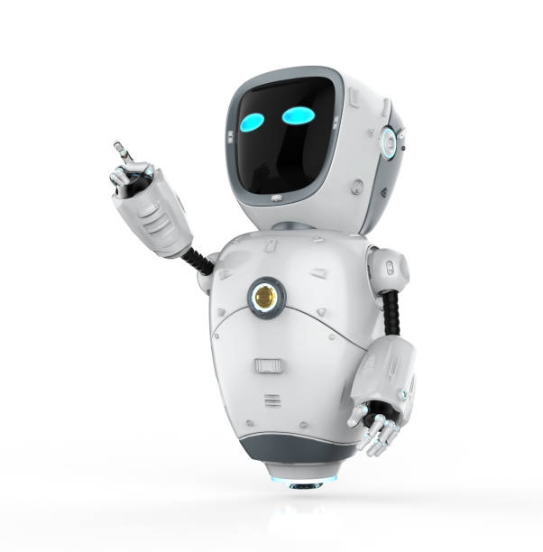 assistant robot finger point isolated on white stock photo