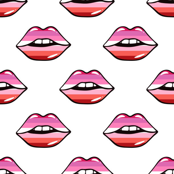 Seamless pattern Lips lesbian flag symbol Isolated Seamless pattern Lips lesbian flag symbol Isolated. Gay pride collection, accessory. Colorful pride designs. Vector illustration on white background. For cards, posters, decor, t shirt design lesbian flag stock illustrations