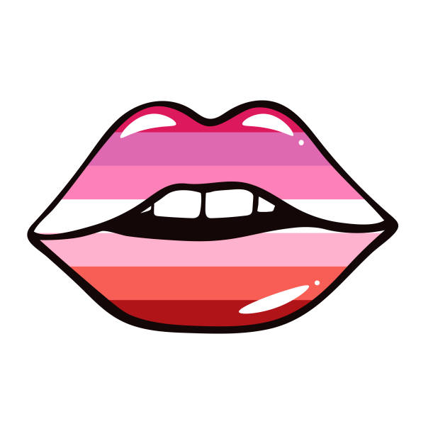illustrazioni stock, clip art, cartoni animati e icone di tendenza di labbra simbolo bandiera lesbica isolato - homosexual human lips lesbian rainbow