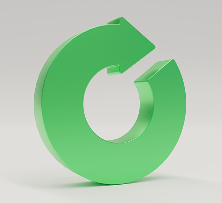 Green circular redo arrow. 3D rendering illustration. Isolated.