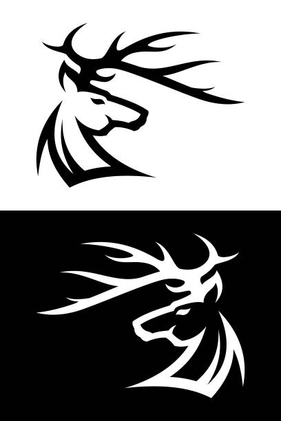 illustrations, cliparts, dessins animés et icônes de silhouette stylisée de la tête de cerf - antler stag deer trophy