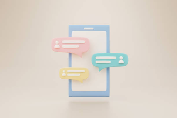 istock Mobile smartphone and chat icon. Online live chat chatting on application communication digital media website and social network. 3d rendering illustration 1351772166