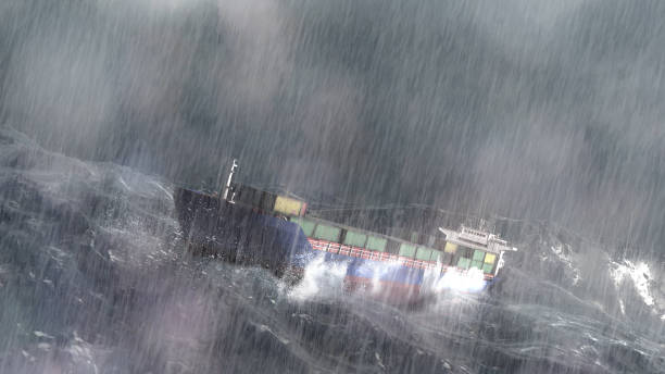 istock Large Cargo Ship with containers in stormy ocean,aerial 1351778546