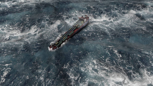 istock Cargo Ship with containers in stormy ocean,aerial view 1351778570
