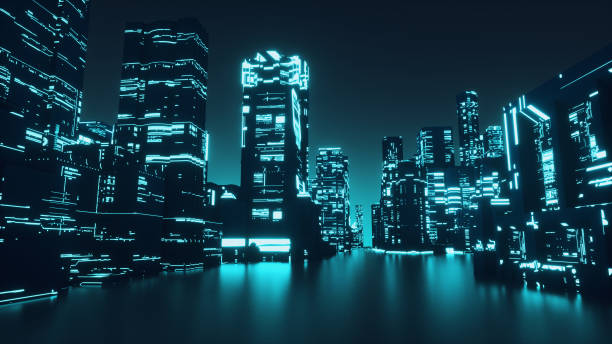 istock Sci fi city on blue background . Innovation and futuristic concept . 1351781266