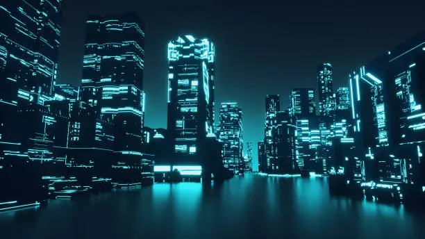Sci fi city on blue background . Innovation and futuristic concept . This is a 3d render illustration .
