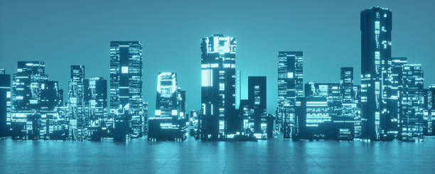 istock Sci fi city on blue background . Innovation and futuristic concept . 1351781278