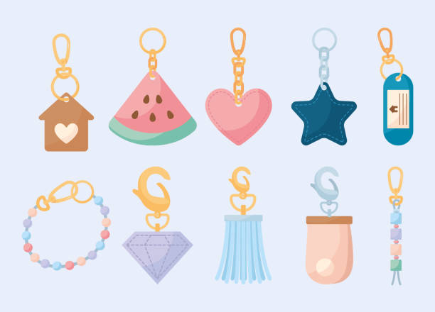 ten keychain items set of ten keychain items key ring stock illustrations