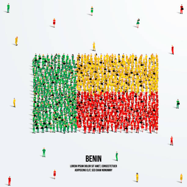 istock Benin Flag. A large group of people form to create the shape of the Benin flag. Vector Illustration. 1351783049