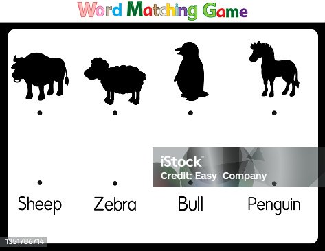 istock Educational illustrations by matching words for young children. Learn words to match pictures. as shown in the animal category 1351786714