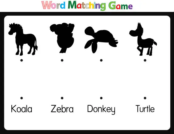 Vector illustration of Educational illustrations by matching words for young children. Learn words to match pictures. as shown in the animal category