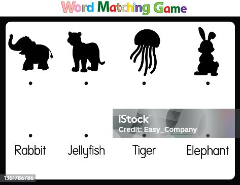 istock Educational illustrations by matching words for young children. Learn words to match pictures. as shown in the animal category 1351786786