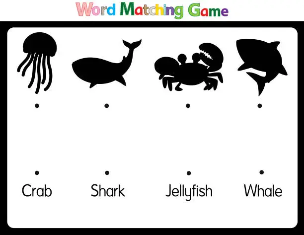 Vector illustration of Educational illustrations by matching words for young children. Learn words to match pictures. as shown in the animal category