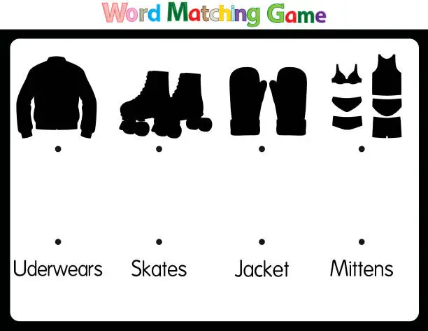 Vector illustration of Educational illustrations by matching words for young children. Learn words to match pictures. as shown in the clothings category