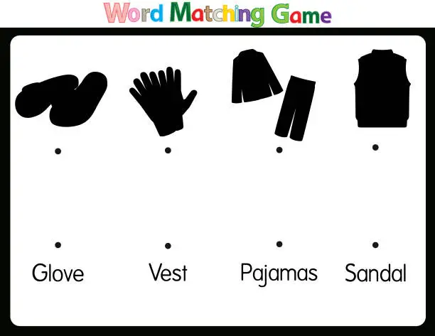 Vector illustration of Educational illustrations by matching words for young children. Learn words to match pictures. as shown in the cloths category