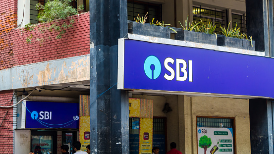 New Delhi, India - Dec 06, 2019 - Nehru Place branch of SBI Bank provides retail banking services