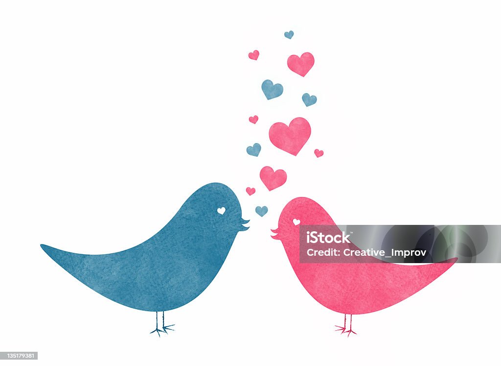 Dos acuarela gustan los pájaros con corazones - Ilustración de stock de Día de San Valentín - Festivo libre de derechos