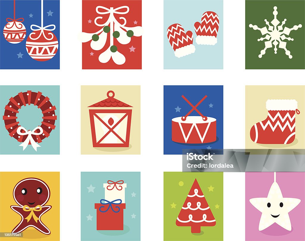 Рождество Рождественский календарь элементы 1, изолированные на белом - Векторная графика Рождественский календарь роялти-фри