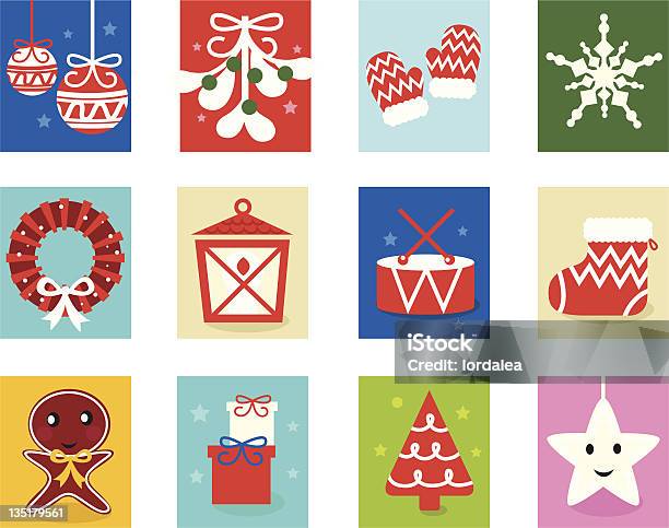 Рождество Рождественский Календарь Элементы 1 Изолированные На Белом — стоковая векторная графика и другие изображения на тему Рождественский календарь