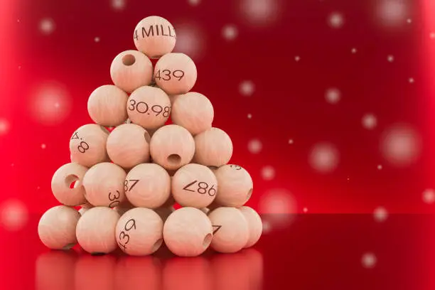 Christmas lottery balls of December 22, close view, on a white background. Illustration 3d.