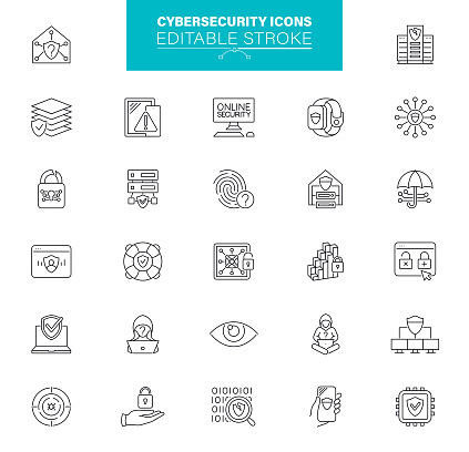 Cybersecurity line icon set. Pixel perfect. Editable stroke