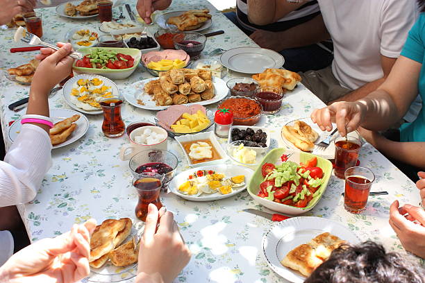 istock Senior people eating breakfast together 135180298