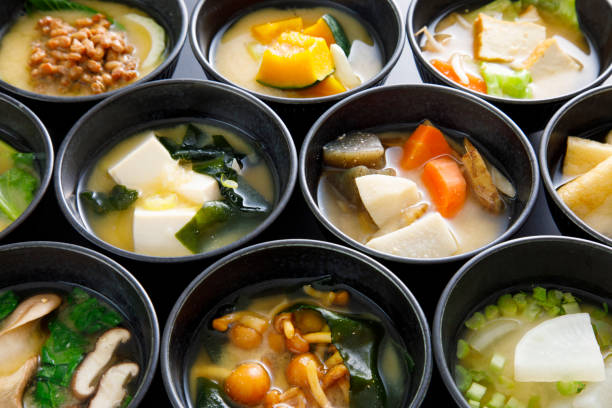 Japanese Homemade Miso Soup Vegan Recipe stock photo