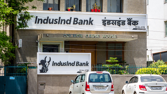 New Delhi, India - 16 Apr, 2020 - Vasant Kunj branch of IndusInd Bank provides retail banking services