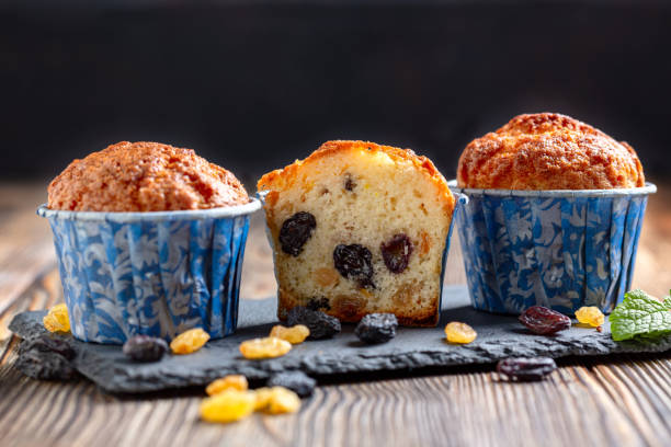 istock Muffins with dark and light raisins. 1351805367