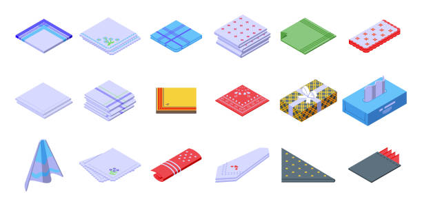 ilustrações, clipart, desenhos animados e ícones de conjunto de ícones de lenço. - napkin paper folded textured