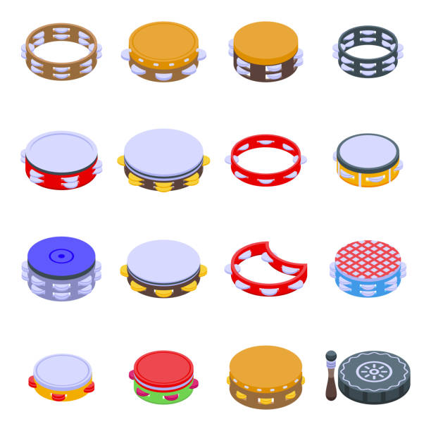 tamburin-icons gesetzt. - tambourine stock-grafiken, -clipart, -cartoons und -symbole