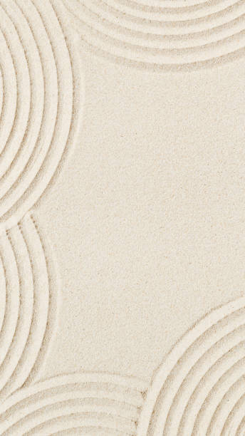 istock Pattern in Japanese Zen Garden with concentric circles on sand for meditation and tranquility 1351813016