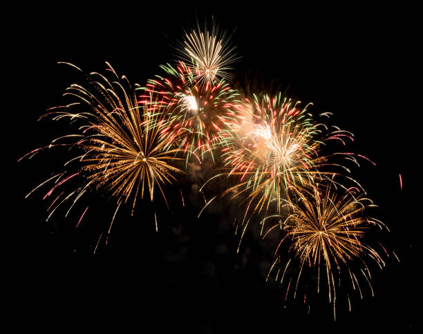 istock Amazing Beautiful firework on black background for celebration anniversary Merry Christmas eve and happy new year 1351815924