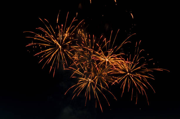 istock Amazing Beautiful firework on black background for celebration anniversary Merry Christmas eve and happy new year 1351816303