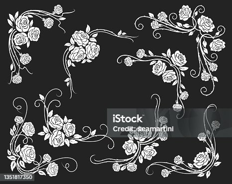 istock Rose corners and borders, dividers with scrolls 1351817350