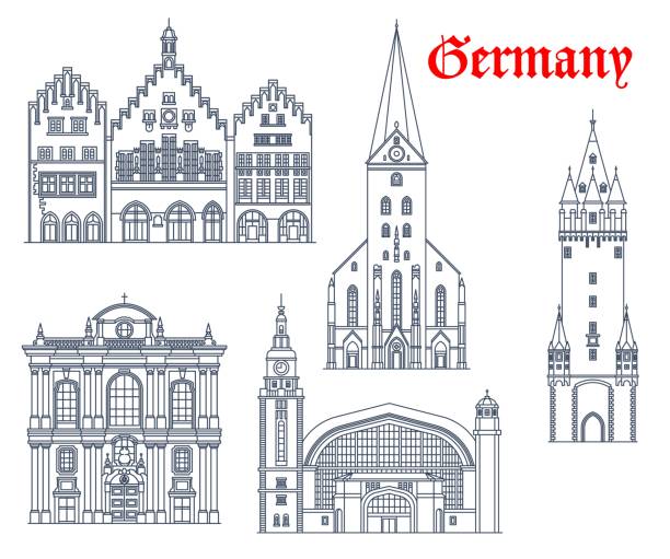 deutschland architektur, frankfurt, hamburg, münchen - frankfurt stock-grafiken, -clipart, -cartoons und -symbole