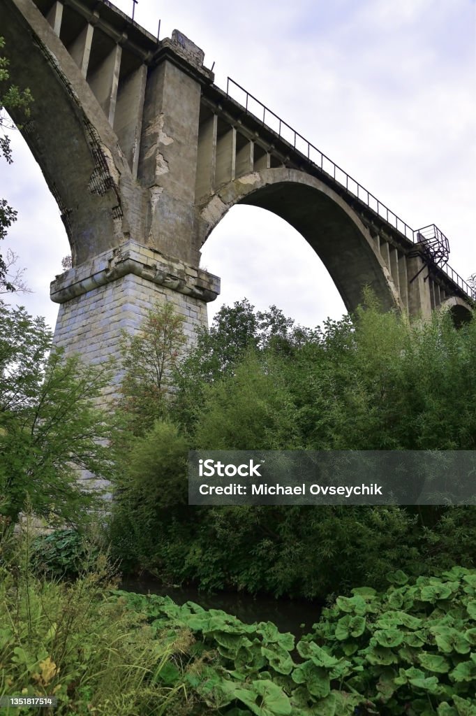 Tourist site "Bridge of Love" Tourist site "Bridge of Love" across the wide valley of the Sars River in the Oktyabrsky District of the Perm Territory. Aerial View Stock Photo