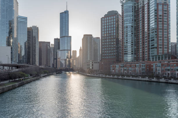 istock Chicago Cityscape with Skyscraper and Chicago River. William P. Fahey Bridge 1351818369