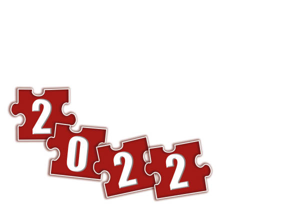 istock Happy New Year 2022. Puzzle elements are red with white numbers 2, 0 on an isolated background. Concept of welcome to new year 1351820949