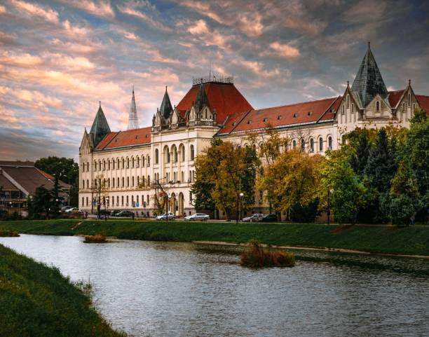 Parliament house and river in Zrenjanin, Serbia stock photo
