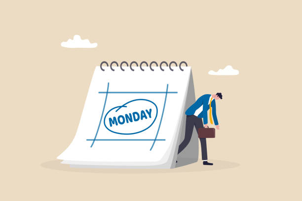 istock Monday blues, tired and fear of routine office work, depression or sadness worker, sleepy and frustrated on Monday morning, tired and sleepy businessman going to work with calendar showing Monday. 1351823126