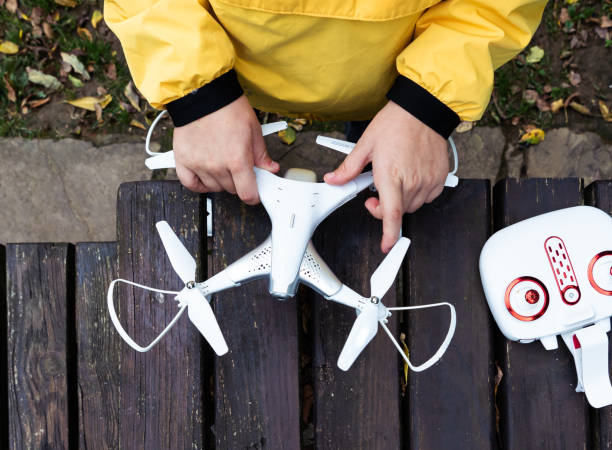 istock Boy dressed in yellow with a drone 1351823177