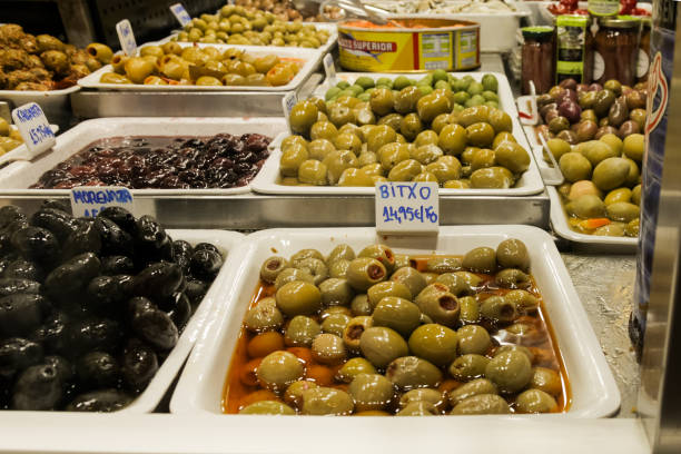 Olives. Boqueria market in Barcelona stock photo