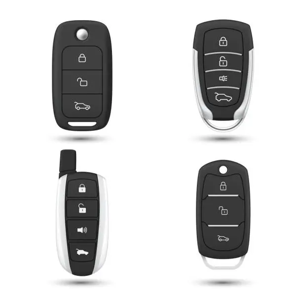 Vector illustration of Realistic car remote key set vector illustration electronic device for distance automobile control