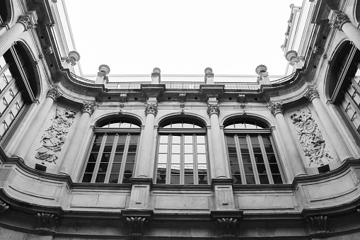 Courtyards of Barcelona from below, in black and white