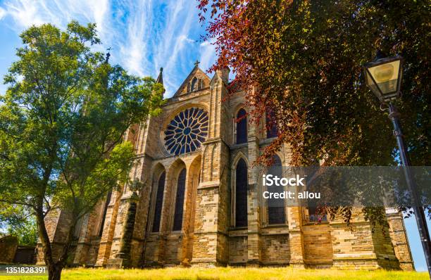 External View Of Durham Cathedral Medieval Religious Building Stock Photo - Download Image Now