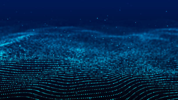 dynamic sound wave. blue energy flow concept. cyberspace background. 3d rendering. - rendering imagens e fotografias de stock